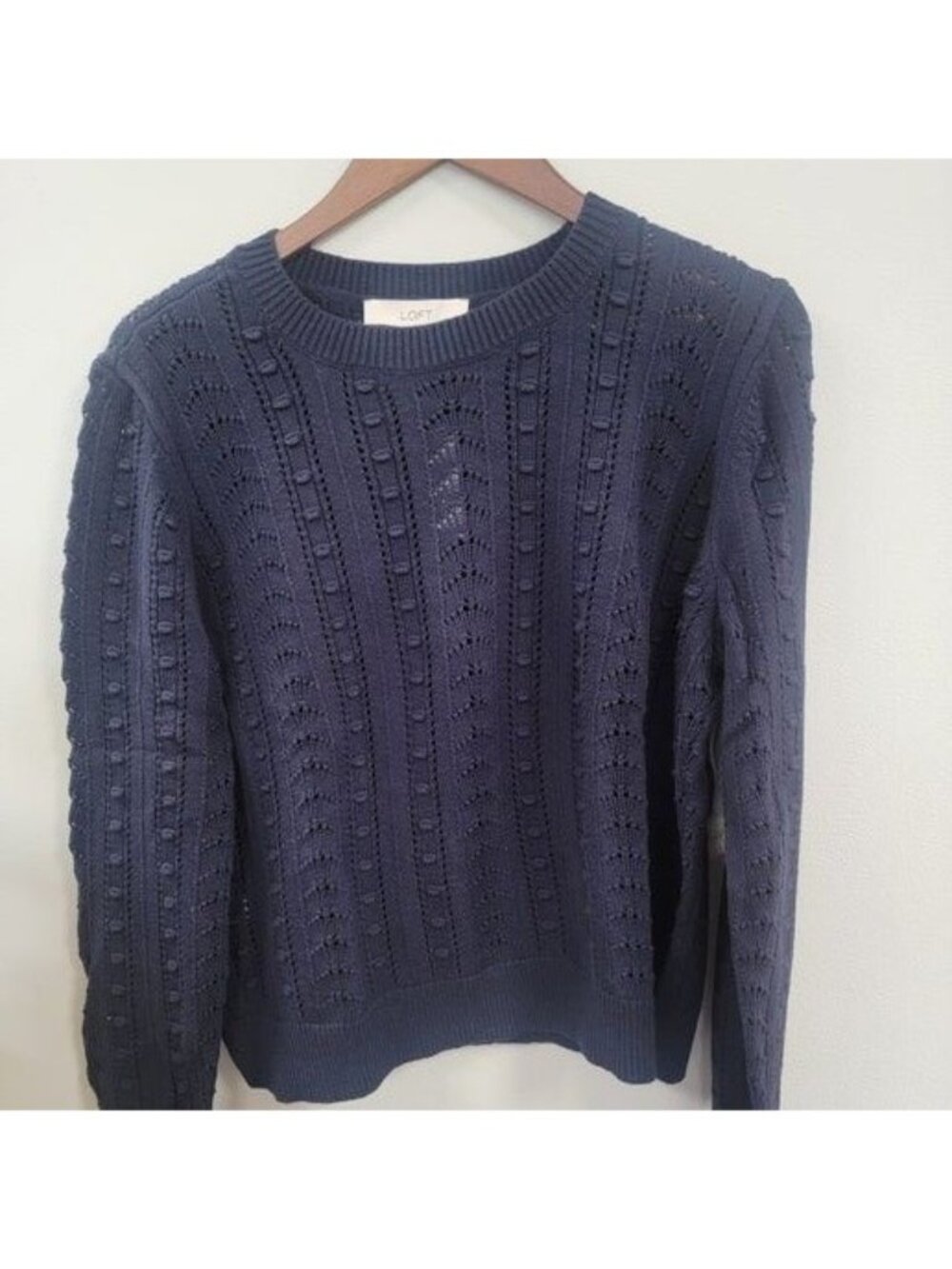 Loft Womens Navy Blue Cable Knit Sweater Small